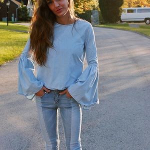 bell sleeve denim top
